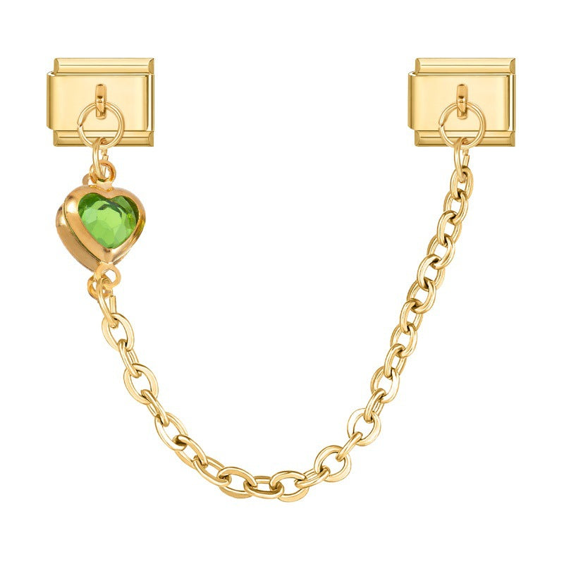Gold Colored gemstone single heart chain