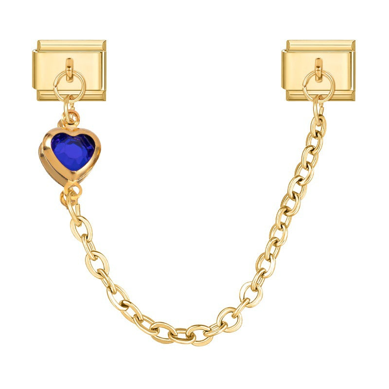 Gold Colored gemstone single heart chain