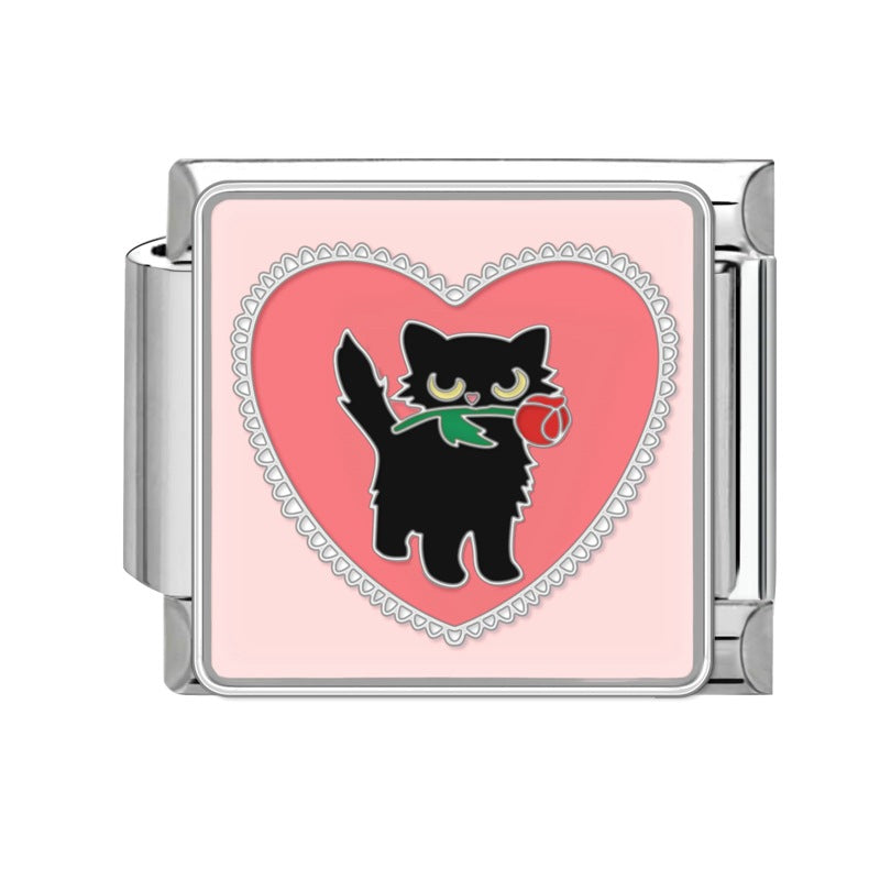The cat holding a rose