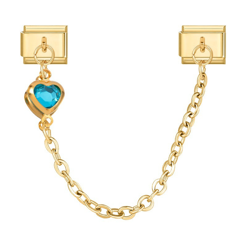Gold Colored gemstone single heart chain