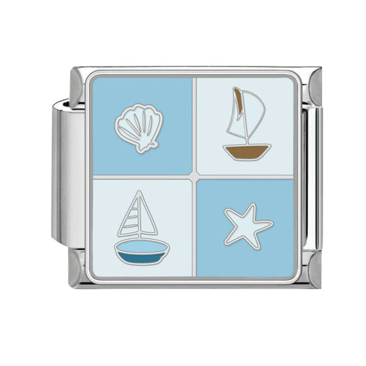 Sailing boat, starfish, shell, four-grid arrangement