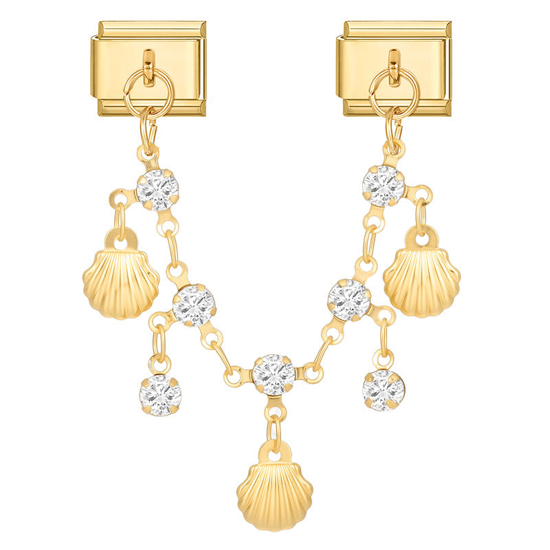Gold shell with white diamond chain