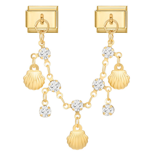 Gold shell with white diamond chain
