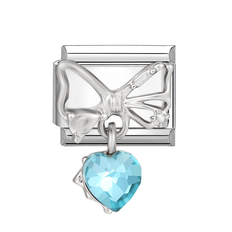 Blue diamond heart bow tie